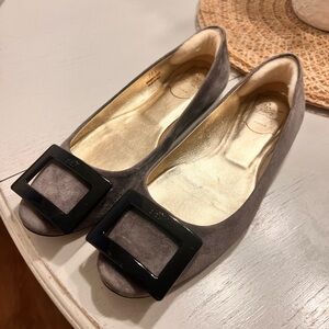 Roger Vivier Made In Italy Women's Ballet Flat Shoes Size 36 1/2 Gray Suede